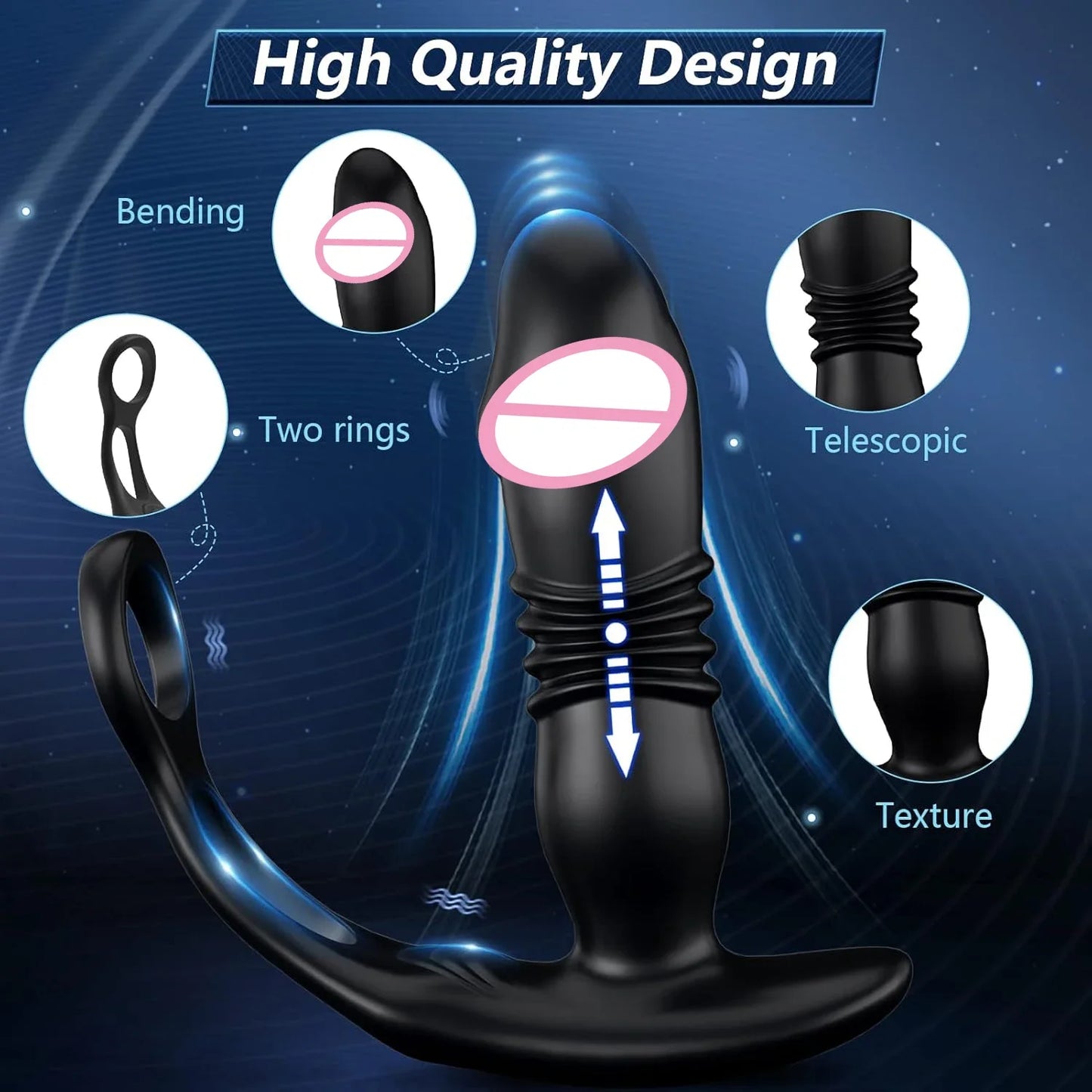 Männliche Prostatamassage Teleskop-Vibrator Anal Butt Plug Vibrator Verzögerung Ejakulation Penisring Dildos Sexspielzeug für Männer Homosexuell 18+