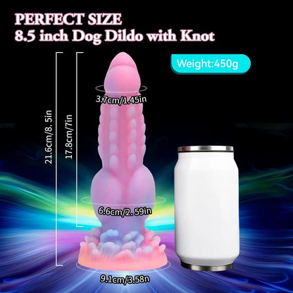 Realistischer Hundedildo, 21,6 cm, Fantasy-Monsterdildos, leuchtendes Silikon, dicker rosa Dildo, Analspielzeug mit Saugnapf für Frauen und Männer