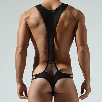 Sexy Männer Unterwäsche T-Back Bodysuit Jumpsuit Stretch Nylon Man Harness Herren Tangas Jockstrap Sissy Tanga Hombre Slip Dessous