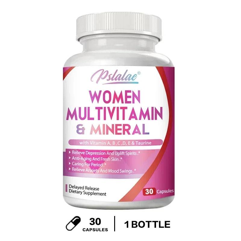 Multivitaminas y minerales para mujeres: mejora los niveles de energía, combate el envejecimiento y promueve la salud del cabello, la piel y las uñas.