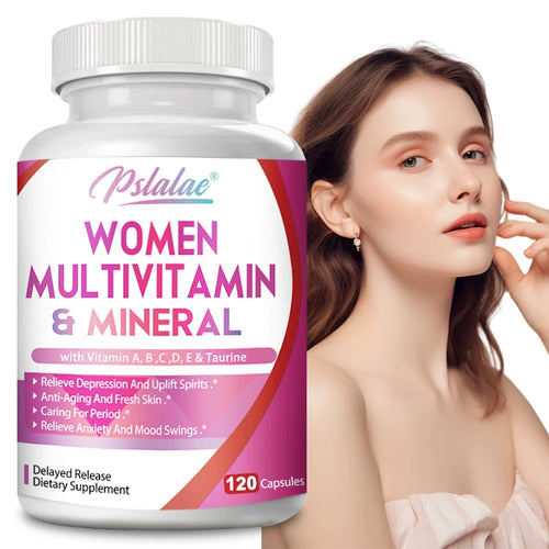 Multivitaminas y minerales para mujeres: mejora los niveles de energía, combate el envejecimiento y promueve la salud del cabello, la piel y las uñas.