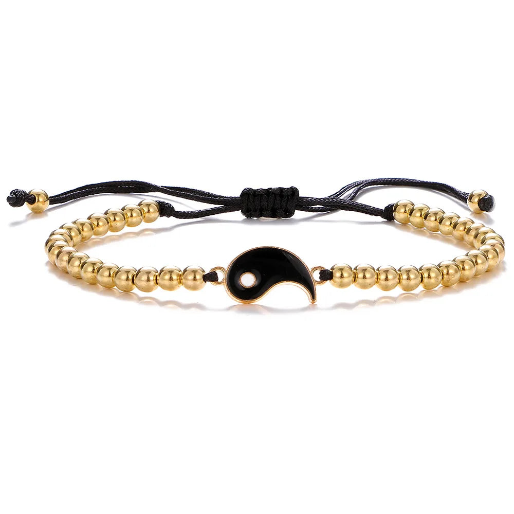 Pulseras de pareja, anillos, Yin Yang, Tai Chi, colgante de aleación, cadena trenzada ajustable, collar, pulsera a juego para amantes, collar y pendientes.