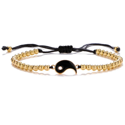 Pulseras de pareja, anillos, Yin Yang, Tai Chi, colgante de aleación, cadena trenzada ajustable, collar, pulsera a juego para amantes, collar y pendientes.