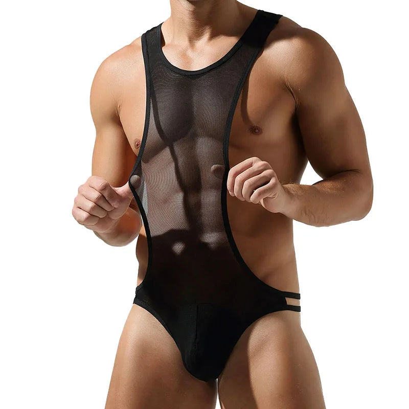 Sexy Männer Unterwäsche T-Back Bodysuit Jumpsuit Stretch Nylon Man Harness Herren Tangas Jockstrap Sissy Tanga Hombre Slip Dessous