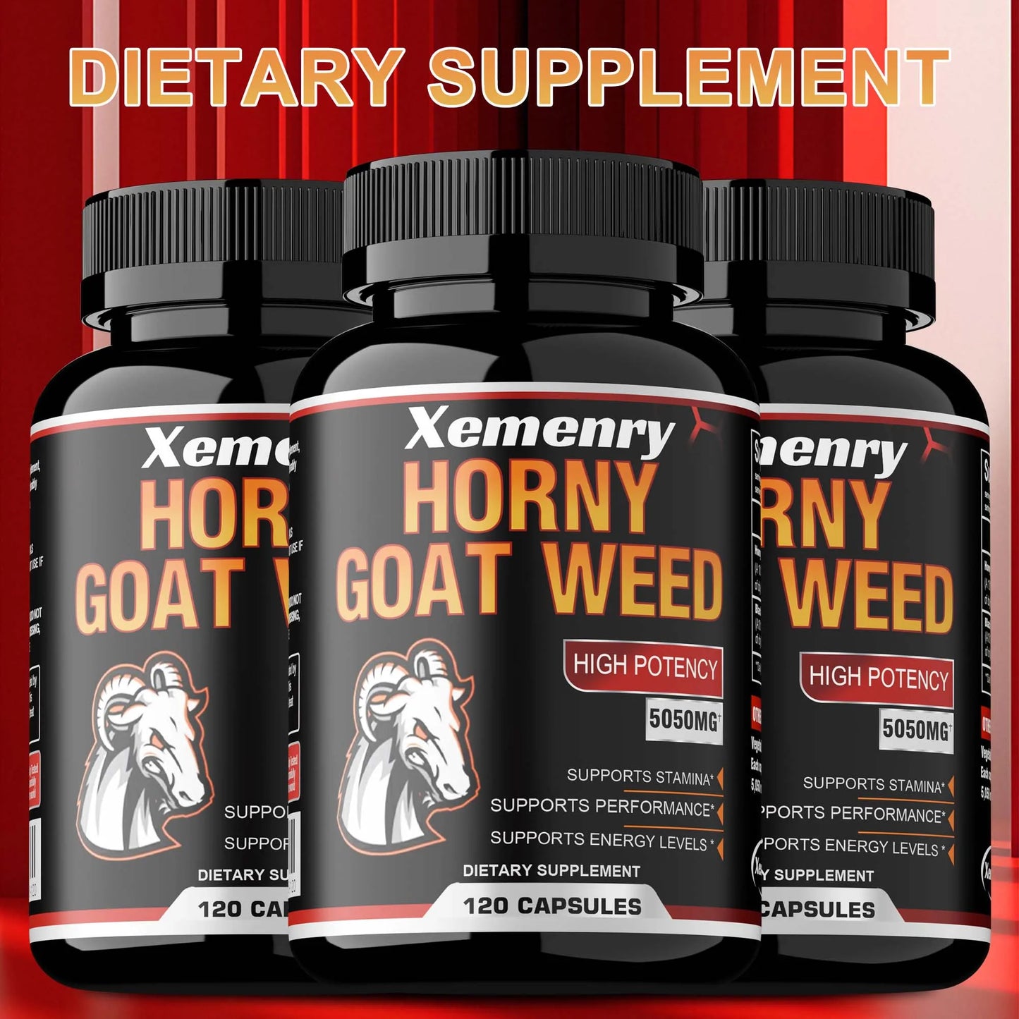 Horny Goat Weed Capsules 5050 mg - Contains Black Pepper Extract - Maximum Potency 120 Capsules Supplement