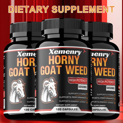 Horny Goat Weed Capsules 5050 mg - Contains Black Pepper Extract - Maximum Potency 120 Capsules Supplement