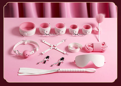 BDSM Bondage Set Restraint Erwachsene Spiel Handschellen Halsband Handgelenk Mundknebel Strap Fetisch SM Sexspielzeug für Frauen Paare Produkt