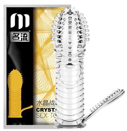 Condón Diente de Lobo Cristalino, Caja Individual, Gran Partícula, Funda para Pene, Anillo Extensor Reutilizable para Pene, Condones Eróticos para Hombres