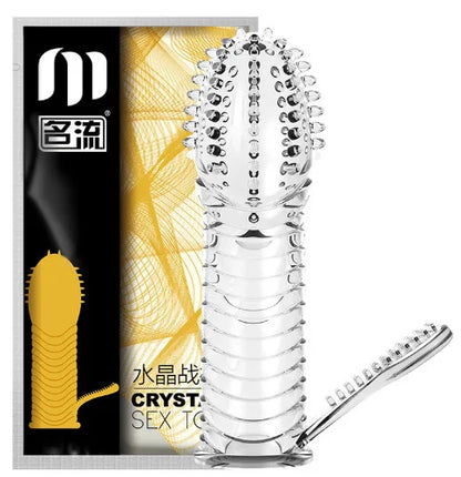 Condón Diente de Lobo Cristalino, Caja Individual, Gran Partícula, Funda para Pene, Anillo Extensor Reutilizable para Pene, Condones Eróticos para Hombres