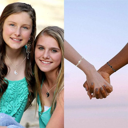 Pulseras de pareja, anillos, Yin Yang, Tai Chi, colgante de aleación, cadena trenzada ajustable, collar, pulsera a juego para amantes, collar y pendientes.