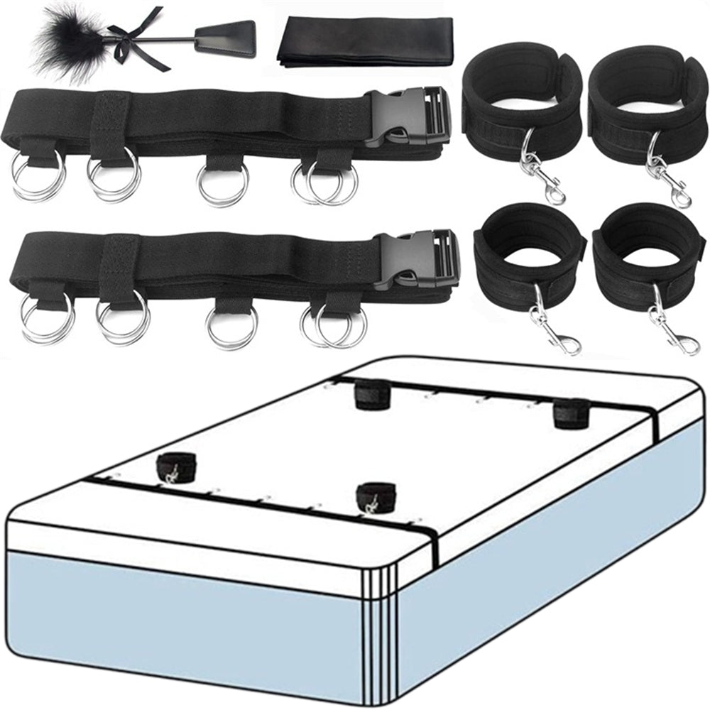 Juego de esposas sexuales BDSM para parejas, kit para adultos, látigo, tapón anal, vibrador, venda para los ojos, arnés, bondage para cama, esposas sexuales sexys