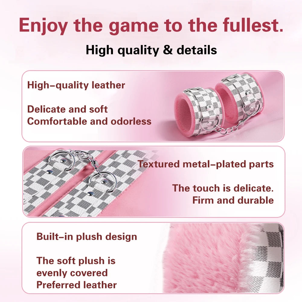 BDSM Bondage Set Restraint Erwachsene Spiel Handschellen Halsband Handgelenk Mundknebel Strap Fetisch SM Sexspielzeug für Frauen Paare Produkt