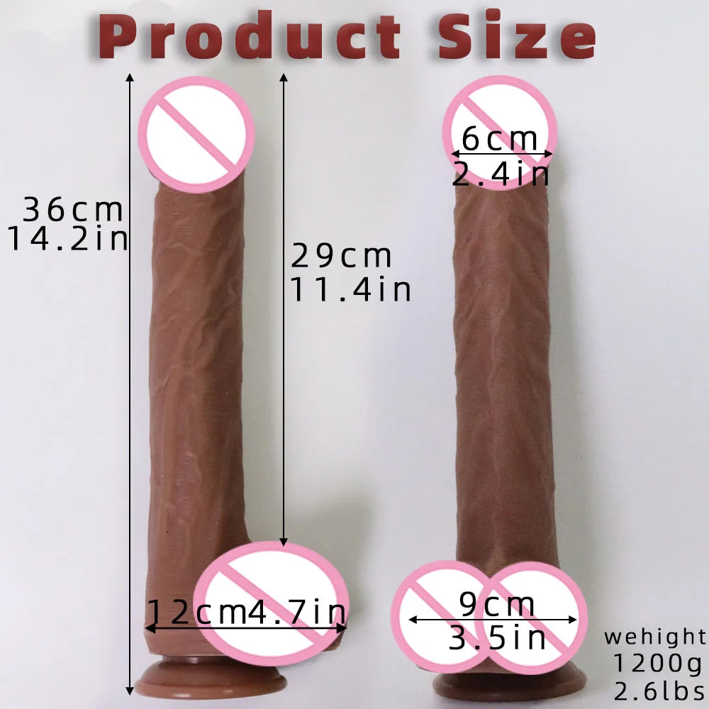 14,2 Zoll Realistisches Dildo-Sexspielzeug, Riesiger Dicker Dildo Wie Haut Mit Leistungsstarkem Saugnapf, Freihändiges, Realistisches Silikon-Sexspielzeug