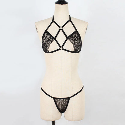 Sexy Bandage Lingerie Set For Women Lace Corsets Women Perspective Porn Bra And Thong Set Ultra Thin Sexy Lingerie LenceríA