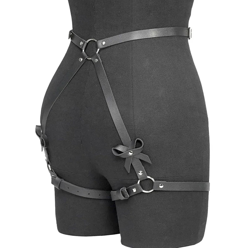Arnés gótico BDSM de cuero sintético para glúteos y ligas, conjunto de lencería sexy para mujer, arnés de piernas para bondage corporal BDSM, conjuntos eróticos fetiche