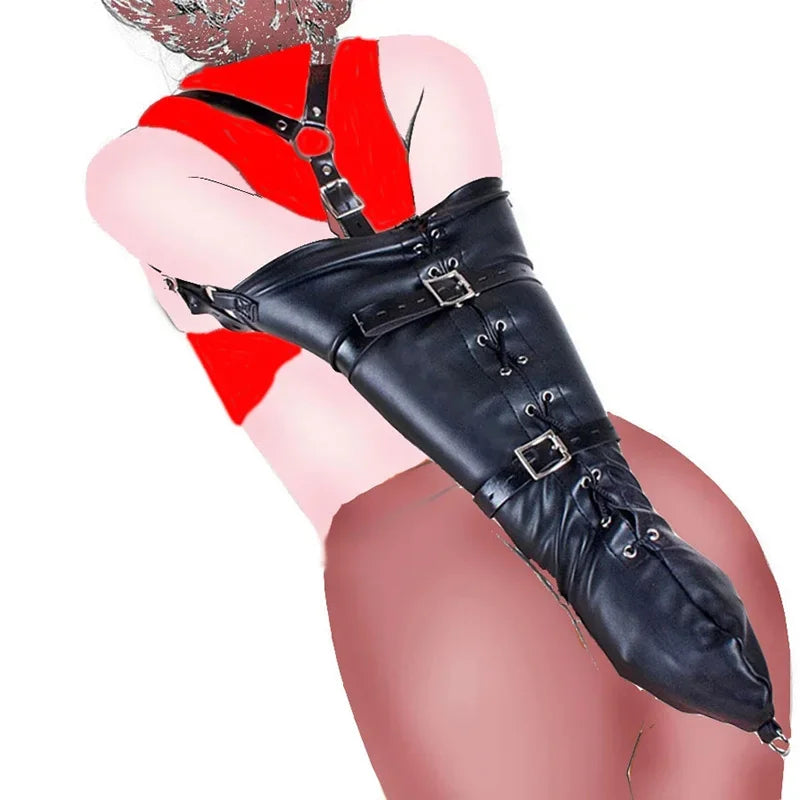 Camisa de fuerza BDSM / Brazalete, Brazalete de cuero de lujo, Guantes de bondage para la espalda, Juguetes sexuales para parejas, Sex Shop