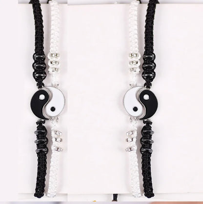 Pulseras de pareja, anillos, Yin Yang, Tai Chi, colgante de aleación, cadena trenzada ajustable, collar, pulsera a juego para amantes, collar y pendientes.