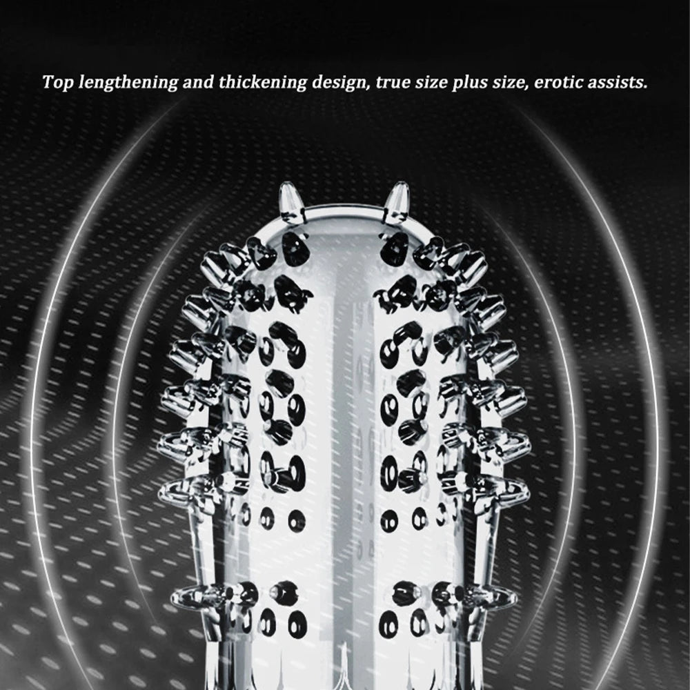 Condón Diente de Lobo Cristalino, Caja Individual, Gran Partícula, Funda para Pene, Anillo Extensor Reutilizable para Pene, Condones Eróticos para Hombres