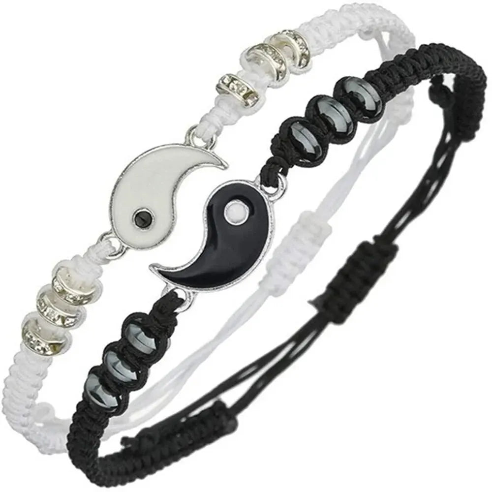 Conjunto de 2 joyas para pareja, pulsera de Tai Chi en blanco y negro, cadena ajustable, estilo sencillo, joyería de uso diario.