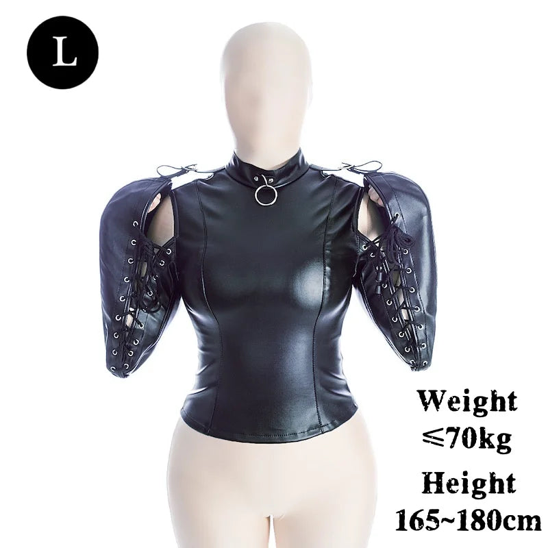 Disfraces sexys de bondage BDSM para adultos con camisola de cuero sintético para la parte superior del cuerpo, para parejas, juegos de rol de esclavos, juguetes sexuales.