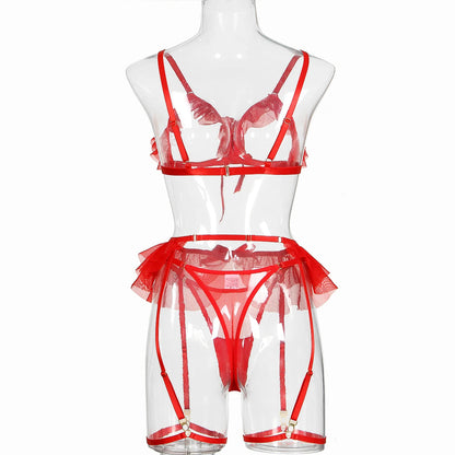 MUZISKAT New 2024 Fashion Durchsichtiges Mesh Fünfteiliges Sexy Skelett Erotische Dessous Set Onlyfan