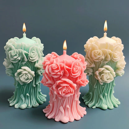 Romantic Rose Flower Column Wedding Candle Rattan Peony Soap Silicone Mould Valentine's Day Chocolate Candlelight Dinner Decor