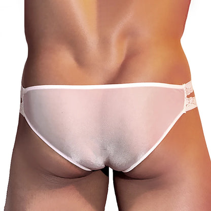 Lencería sexy de encaje sedoso, fina y transparente, seductora, gay, seductora, moderna, para hombre, ropa interior tipo bikini, calzoncillos para adultos, placer para hombres.