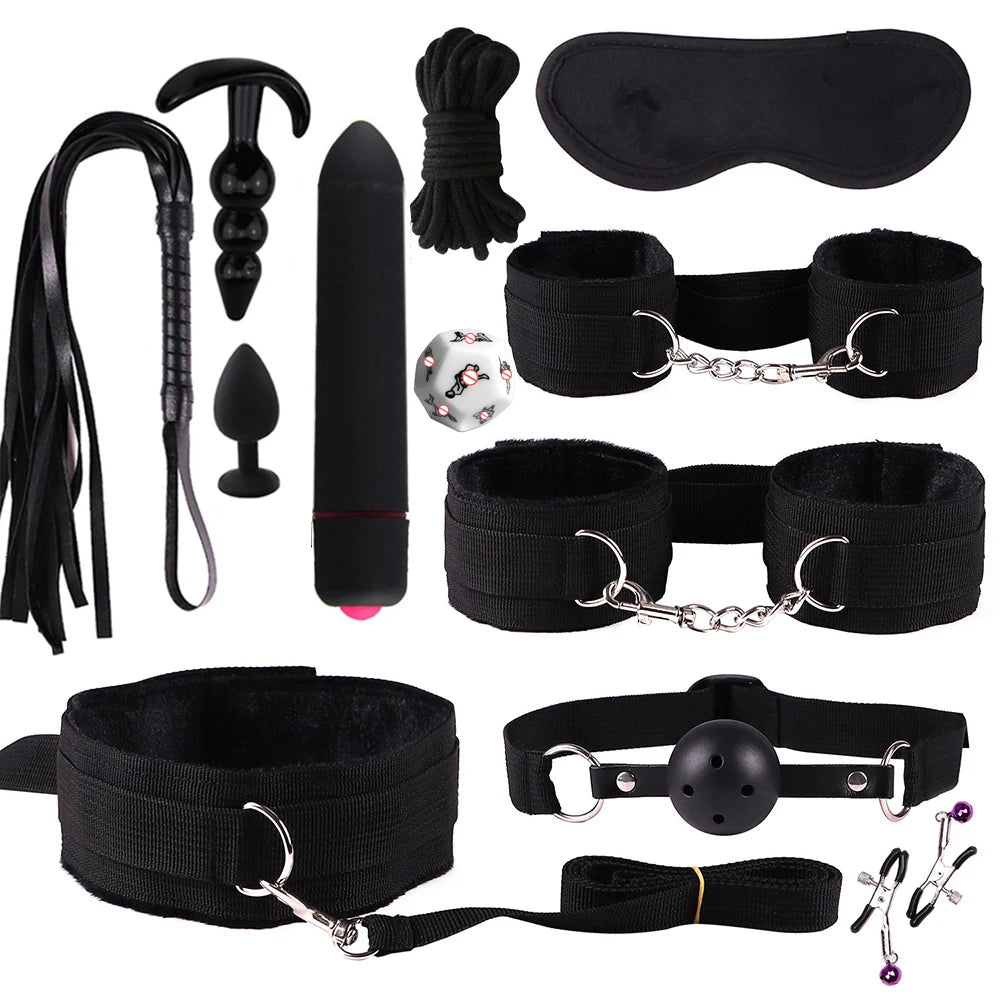 BDSM Sexy Kits Plüsch Sex Bondage Gear Handschellen Sex Spiele Peitsche Knebel Spielzeug für Erwachsene Exotisches Zubehör Sexspielzeug für Paarzubehör
