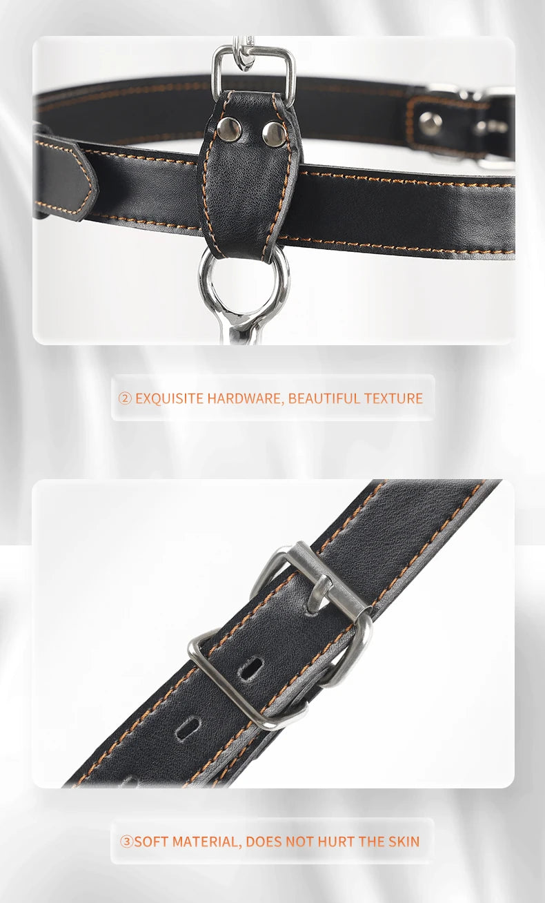 Juego de ganchos anales de cuero BDSM, posición de asistencia sexual, sujeción con gancho de metal, esposas con tapón bucal y cinturón, juguetes sexuales para adultos