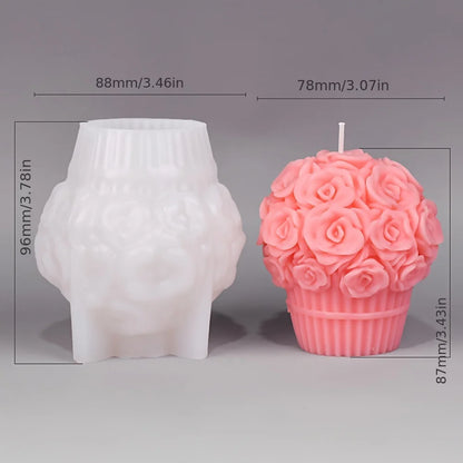 Romantic Rose Flower Column Wedding Candle Rattan Peony Soap Silicone Mould Valentine's Day Chocolate Candlelight Dinner Decor