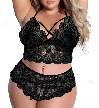 Plus Size BH Sexy Dessous Damen Spitzenstickerei BH &amp; Slip Sets Unterwäsche Nachtwäsche Pyjamas Exotisches Set Sexy Kostüm Erotik