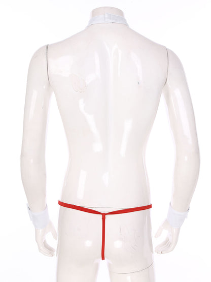 Conjunto de lencería de esmoquin para hombre, disfraz de sirvienta sexy, tanga, calzoncillos tipo bóxer con cuello y puños de pajarita, ropa de club